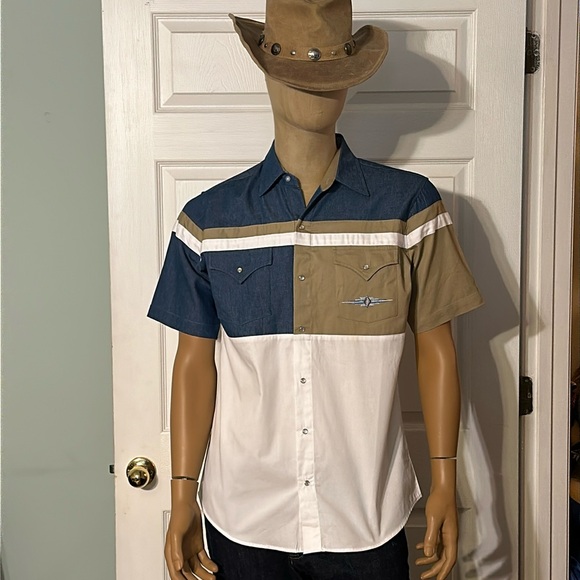 Ely Cattleman Other - NWOT Men’s ELY CATTLEMAN Western Wear Colorblock Pearl Snap Shirt Size Med VTG